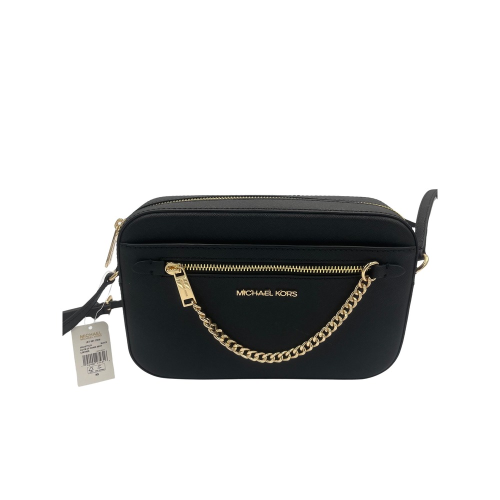 Michael Kors Jet Set LG EW ZP Chain Xbody Black Saffiano Leather Bag 86LSRW